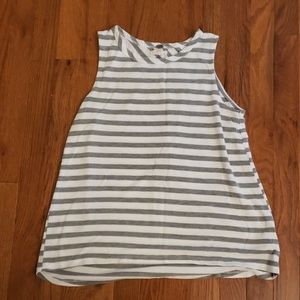 Gray and White Striped Sleeveless Blouse Shirt